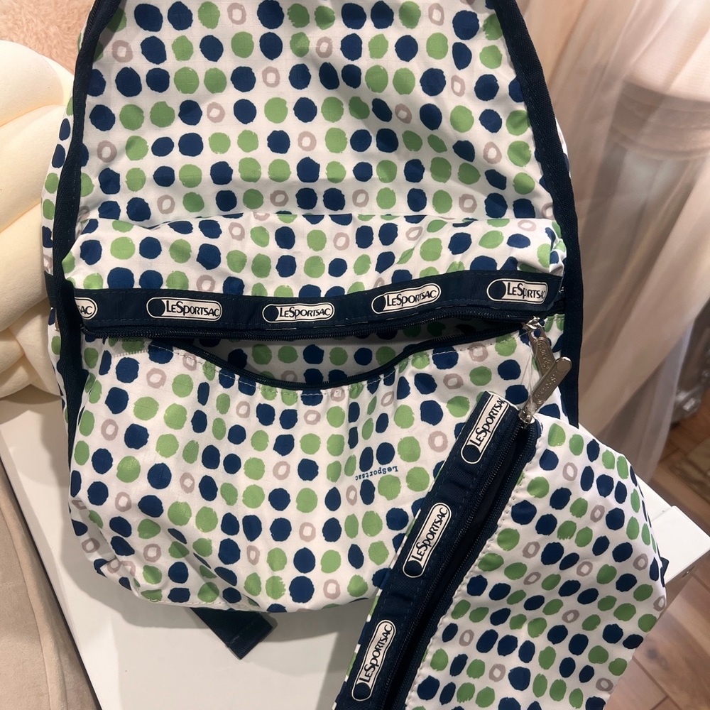 LeSportsac Kids Polka Dot Backpack and Pouch - Blue, Green, White